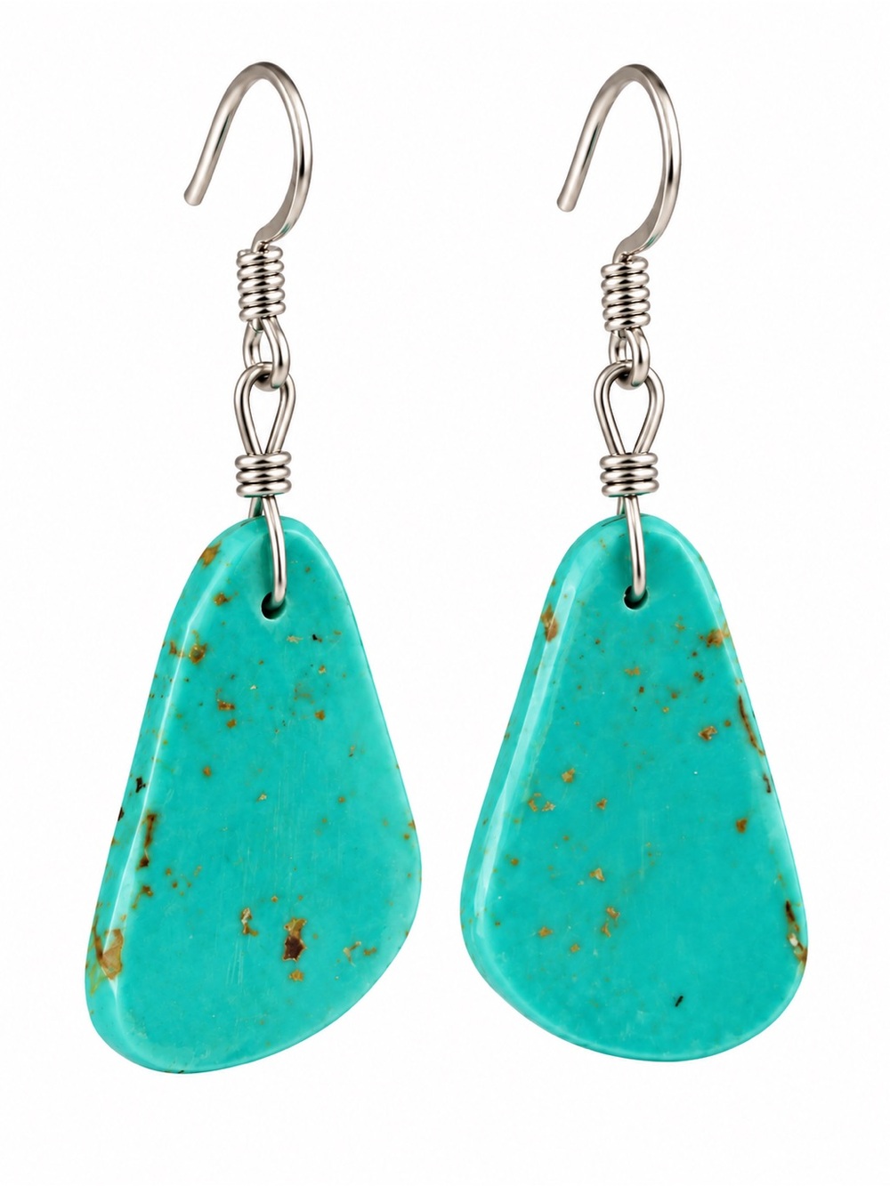 Turquoise Stone Drop Earrings - Teal Blue Dangle Earrings